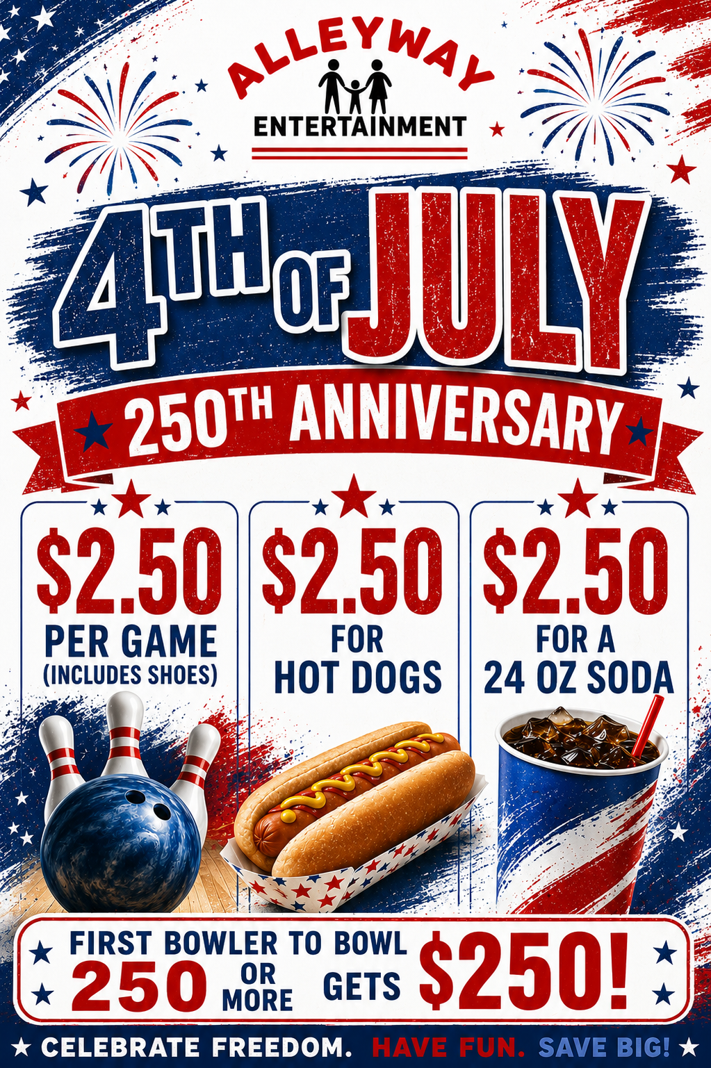 4th of july special: $2.50 per game